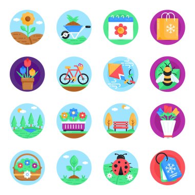 yaz ve bahar düz simgeler