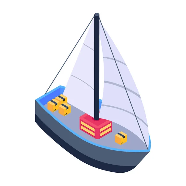 Barco Com Navio Ilustração Vetorial — Vetor de Stock