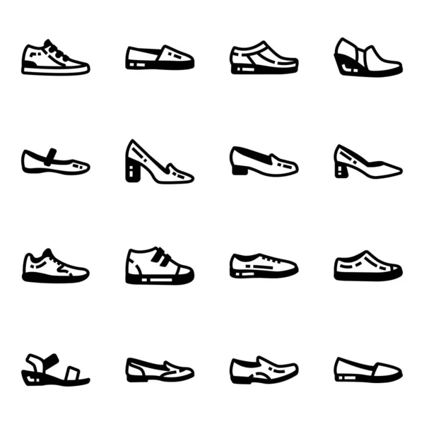 Conjunto Zapatos Iconos Estilo Negro Aislado Sobre Fondo Blanco Ilustración — Archivo Imágenes Vectoriales