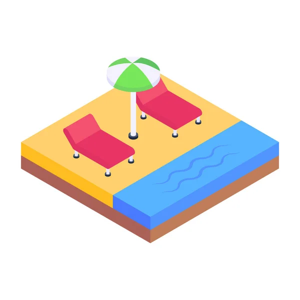 Icône Plage Isométrique Dessin Animé Illustration Vectorielle Piscine Isolé Sur — Image vectorielle