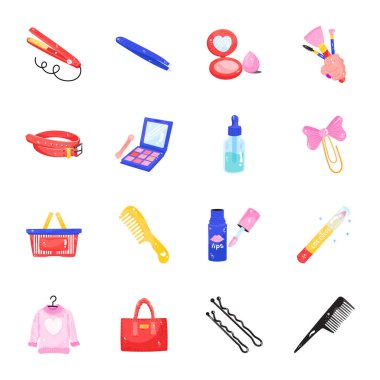 Makyaj ve Moda Aksesuarları Düz Yapıştırıcı Simgeleri 