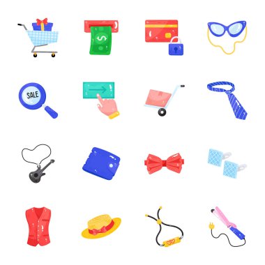 Moda Aksesuarları Paketi Düz Etiket Simgeleri 