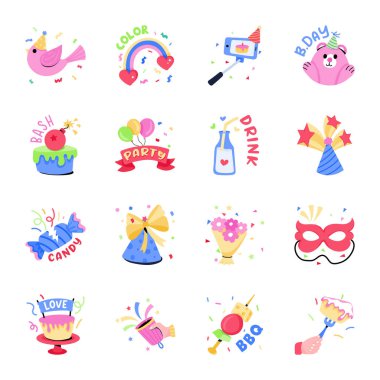 Doğum günü partisi etiketleri koleksiyonu 