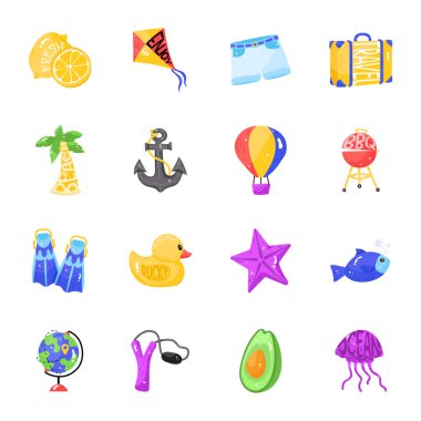 Plaj Düz Etiketi Simgeleri 