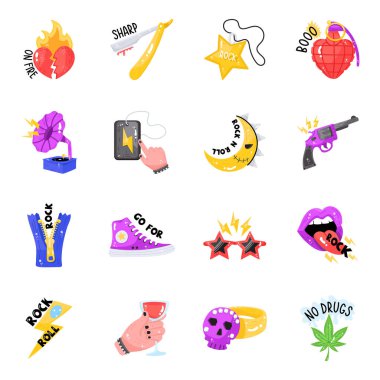 Kaya Elementleri Yapıştırıcı Simgeleri Paketi