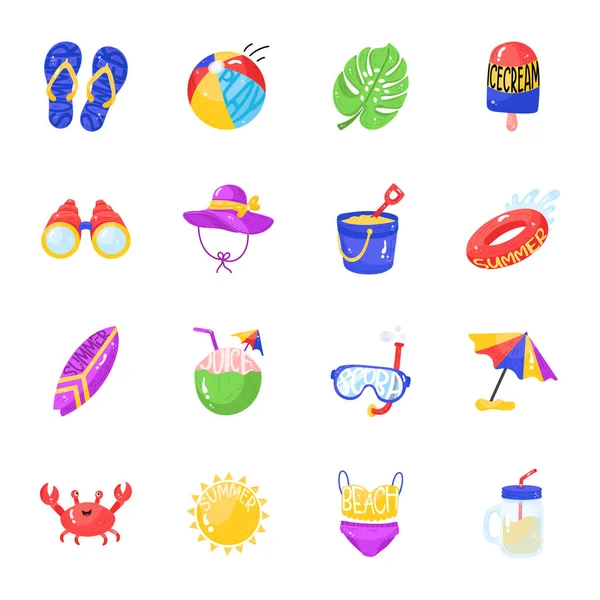 Yaz Düz Çıkartma Simgeleri Paketi 