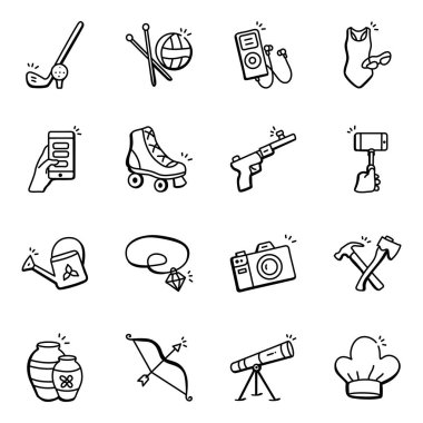 Spor ve Hobiler Seti El Çizimi Simgeleri 