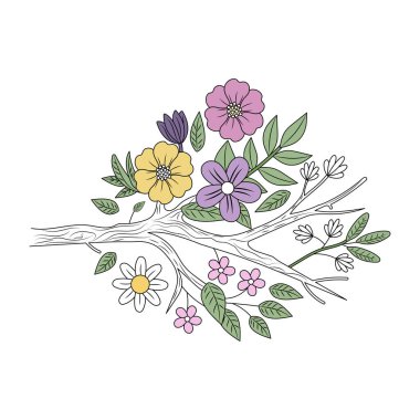 Bahar çiçeklerini temsil eden klasik bir illüstrasyon