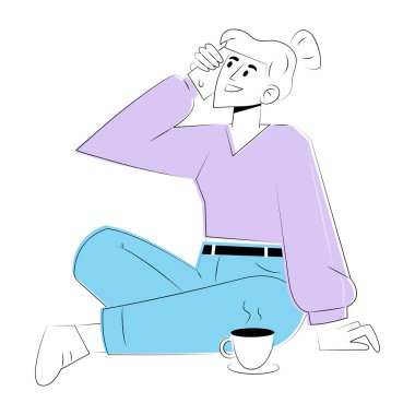 Bir kişinin telefon konuşması yaptığını gösteren el çizimi biçim illüstrasyonu