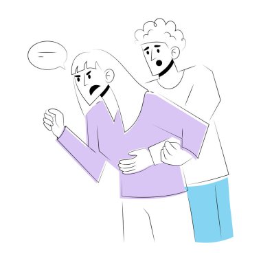 Kontrol manyağı bir arkadaşı gösteren karalama stili çizimi