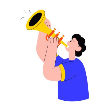 Bir insanın trompet üfleyişini gösteren düz bir resim