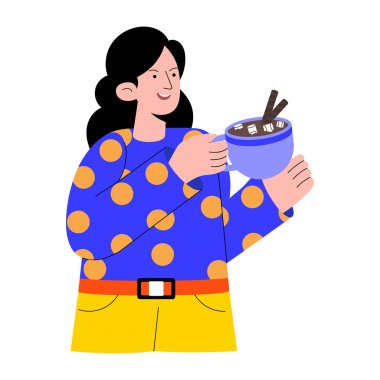 Sıcak kakaonun tadını çıkaran birinin düz çizimi