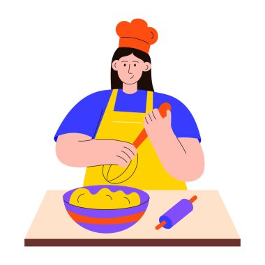 Bir kişinin pişirme tarzının düz bir çizimi