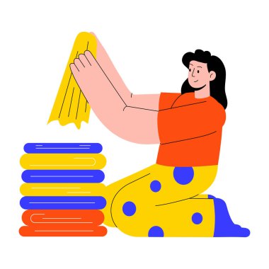 Çamaşır katlayan birinin düz çizimi