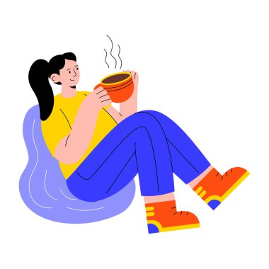 Çay içen birinin düz çizimi