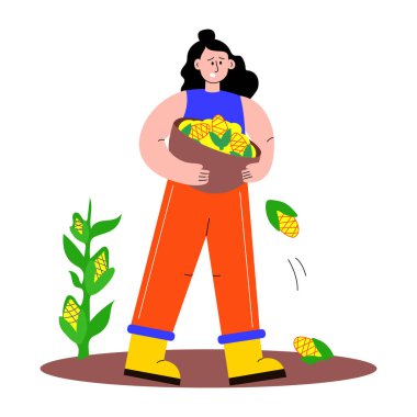 Mısır hasat eden birinin düz bir çizimi.