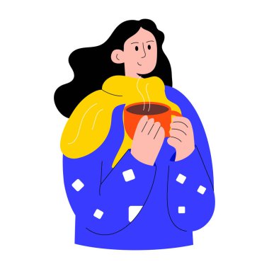 Sıcak kahveyi seven birinin düz bir çizimi.