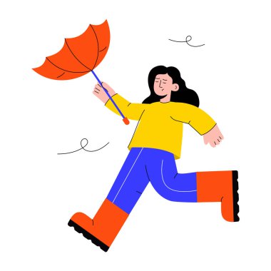 Sert rüzgardan hoşlanan birini gösteren düz bir çizim