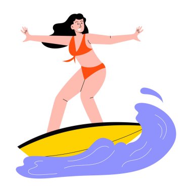 Bir sörfçüyü gösteren düz bir çizim