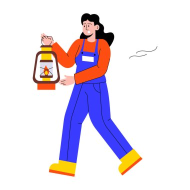 Elinde fener tutan birini gösteren düz bir çizim.