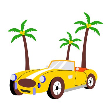 Üstü açılabilir bir arabayı gösteren düz bir çizim