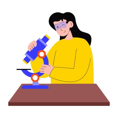 A flat style illustration showing a person doing research