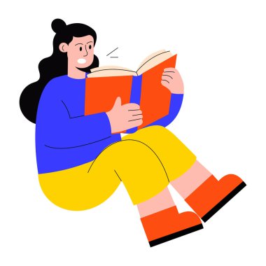 Bir kişinin kitap okumasını gösteren düz bir çizim