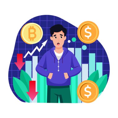 Kripto karışıklığını gösteren düz biçim illüstrasyonu