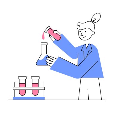 Bilim deneyini gösteren bir karalama stili çizimi