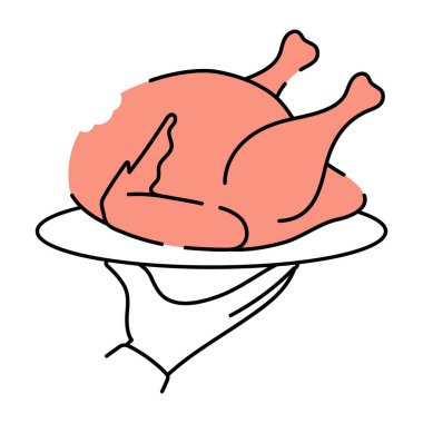 Kızarmış tavuğu resmeden bir çizim stili.