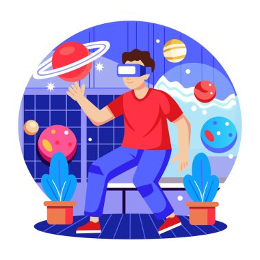 VR deneyimini resmeden düz bir biçim çizimi