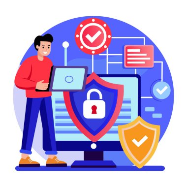 Siber güvenliği temsil eden düz bir çizim