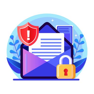 E- posta güvenliğini gösteren düz bir çizim