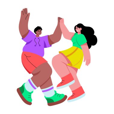 Arkadaşların dans edişini gösteren düz bir çizim.