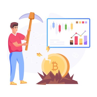 Bitcoin madenciliğinin düz bir vektörü, düzenlenebilir tasarım