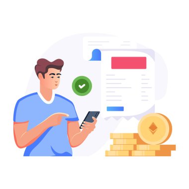 Bir kripto faturası düz karakter çizimi