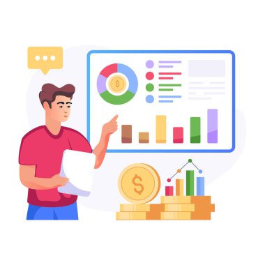 Ekonomik analizin modaya uygun düz düzenlenebilir illüstrasyonu