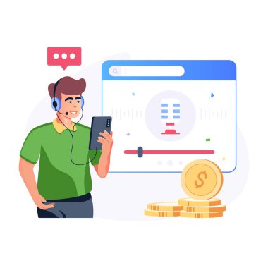 Podcast para akışının kullanışlı düz bir illüstrasyonu