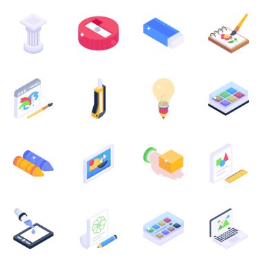 Sanat Aksesuarları Seti Isometric Simgeleri