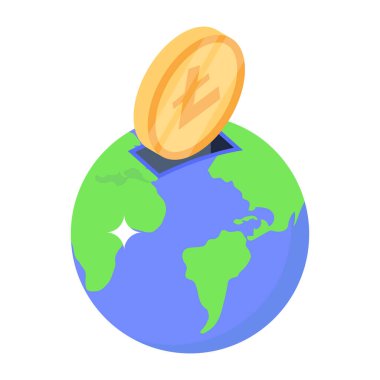 Bu küresel litekoin izometrik ikonunun bir görüntüsünü yakala