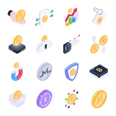 Engelleme Teknolojisi Paketi Isometric Simgeleri