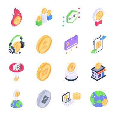 16 Moda Dijital Para Isometric Simgeleri