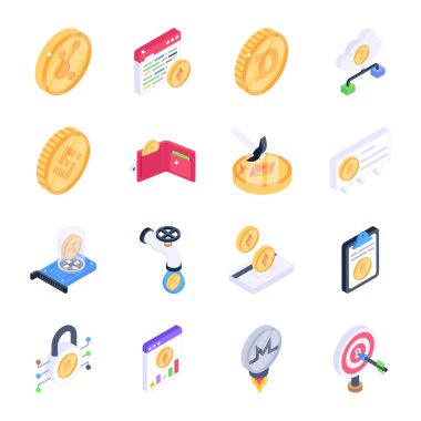 Şifreleme Para Birimleri Koleksiyonu Isometric Simgeleri