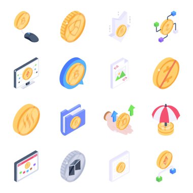 Bitcoin Teknoloji Paketi Isometric Simgeleri
