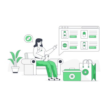 Çevrimiçi eczanenin modaya uygun düz çizimi