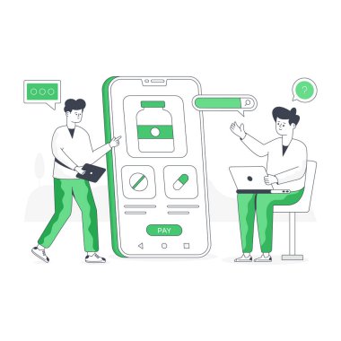 Çevrimiçi eczanenin düz illüstrasyonunu kullanmak kolay ve ölçeklenebilir