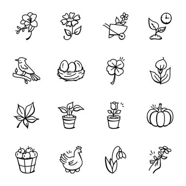 Bitki ve Çiçeklerin Doodle Simgeleri