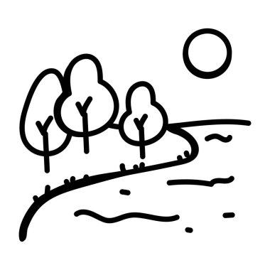 Karalama ikonunda güneş olan ağaçların manzarası