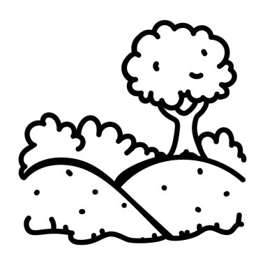 Güneşli bir ağacın manzarası, karalama simgesi