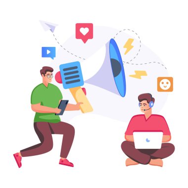 Çevrimiçi tanıtımın modern düz resimlerine bakın